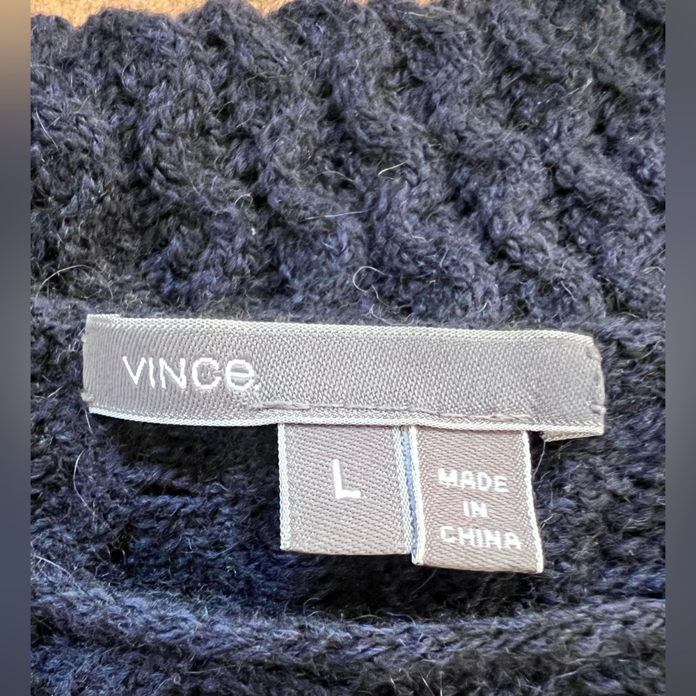 Vince Mini Cable Bateau Navy Blue Merino Alpaca Camel Blend - Picture 10 of 12